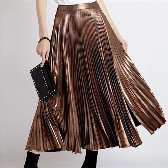 A.L.C. Skirts Alc Bobby Metallic Copper Gold Pleated Lam Aline
